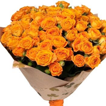 Букет из 17 оранжевых кустовых роз в крафте