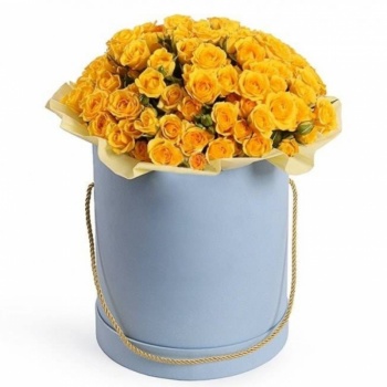 Букет из 19 желтых кустовых роз в коробке