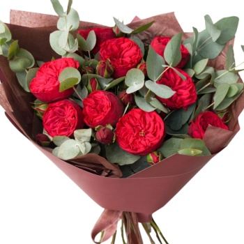 Букет из 9 красных кустовых пионовидных роз
